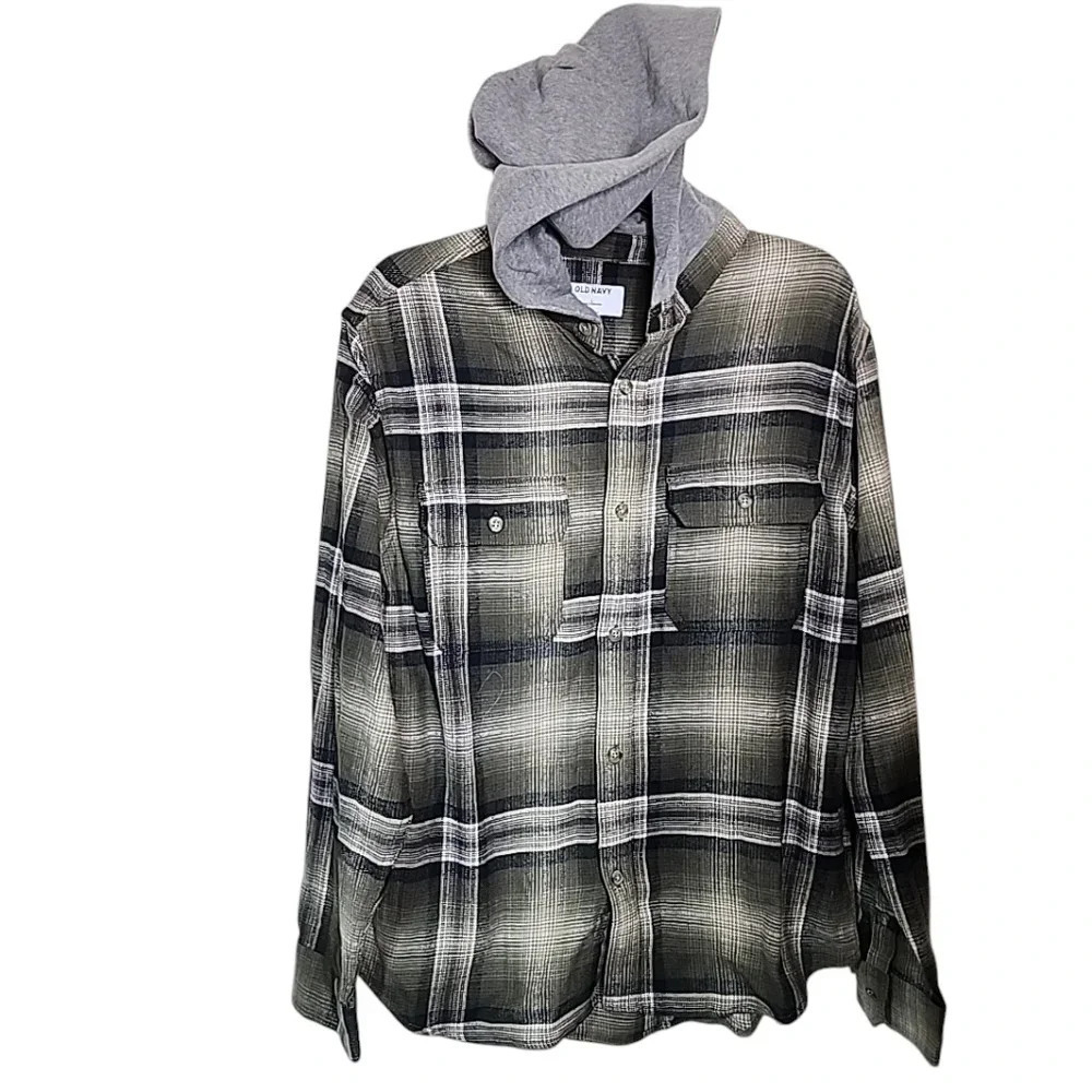 Old Navy Upcycled Billie Ellish Flannel Hoodie. New with tag. Size Large - Picture 3 of 5